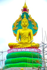 Obraz premium The beautiful lord buddha with king of naga (Pra jao yai sam phob) at Wat Mongkolgowitharam (Wat Huai Wang Nong),Ubonratchathani,Thailand.