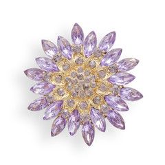 Round purple brooch with diamonds isolated on white