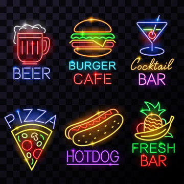 Neon food and drink signs