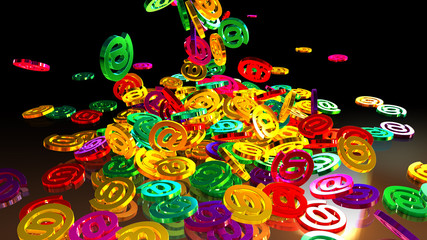 Fototapeta na wymiar 3d rendering of falling signs email. Variant in color style