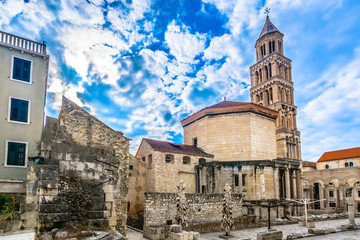 Landmark cathedral Split Croatia. / Scenic view at old roman ancient palace in Split town, popular tourist and historic landmark in Croatia.  - 164855013