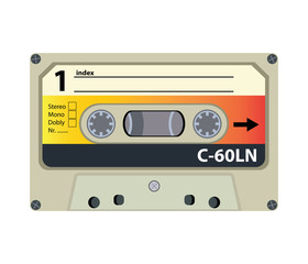 Retro audio tape cassette. Flat design vector illustration.