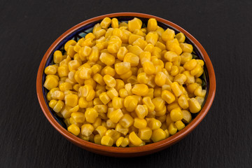 sweet canned corn in bowl