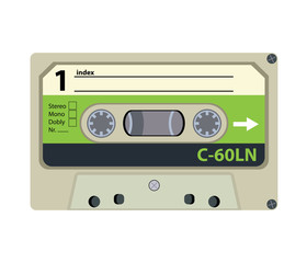 Retro audio tape cassette. Flat design vector illustration.