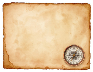 antique compass on vintage paper background