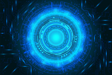 Centralization of Blue tech circular Circuit sci technology background, vector illustration