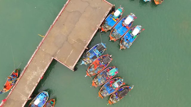 aerial view of thai domestic fishrey boat on prachuap khiri khan port