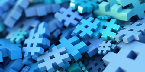 Infinite hashtag background, 3d rendering, technology and digital media concepts