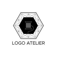 The logo Atelier. Vector template for the fashion industry. Element for Studio sewing and tailoring. Illustration in modern style