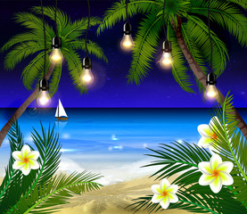 Fototapeta na wymiar Palm trees at night