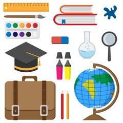 Vector illustration of Back to School. School accessories in flat style.