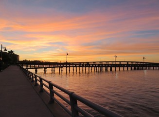 Sun setting at River walk along the Manatee River in Bradenton Florida - 164862603