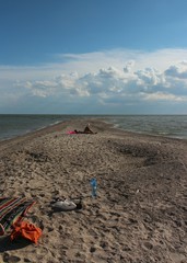 Fototapeta na wymiar Sandy spit out into the sea near Taganrog.