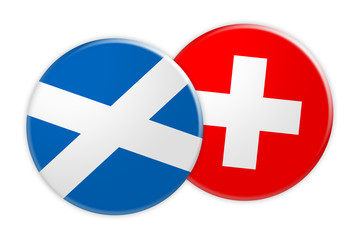 Obraz premium News Concept: Scotland Flag Button On Switzerland Flag Button, 3d illustration on white background