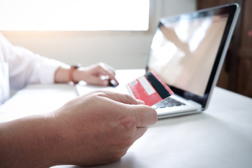 Fototapeta premium Business online shopping concept. People shopping and pay by credeit card