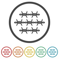Silhouette barbed wire icons set, simple vector illustration 