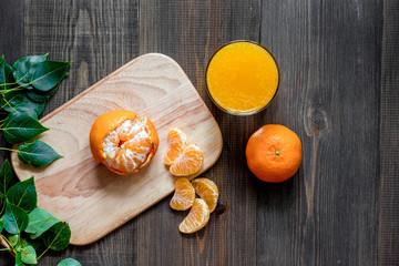 Citrus concept. Oranges and mandarins on wooden table background top view copyspace