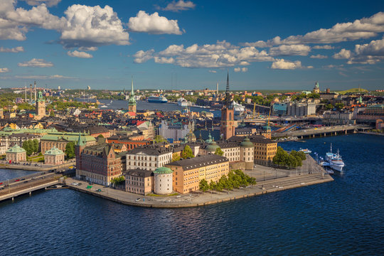 Stockholm. Aerial image of old town Stockholm, Sweden during during sunny day.