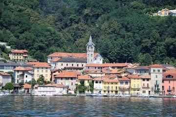 Fototapeta na wymiar Waterfront of Pella at Lake Orta, Piedmont Italy 