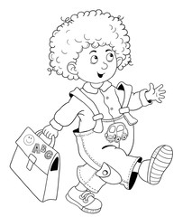Back to school. A cute schoolboy. Coloring page. Illustration for children. 