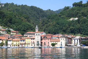 Fototapeta na wymiar Waterfront of Pella at Lake Orta, Piedmont Italy 