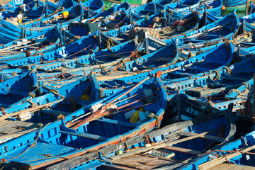 moored fisherboats at essaouira port, morocco