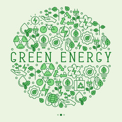 Ecology concept in circle with thin line icons for environmental, recycling, renewable energy, nature. Save Earth concept. Vector illustration.