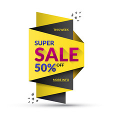 Fototapeta premium Super sale design template. Vector illustration. Special offer and discount concept. Up to 50 percent off banner.