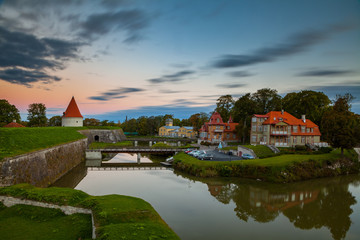Colorful sunrise over Kuressaare castle, summer time. Saaremaa island, Estonia