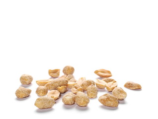 Pile salted fried peanut isolated on white