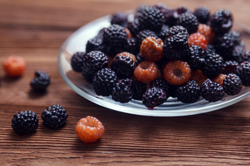 Blackberries on wooden background