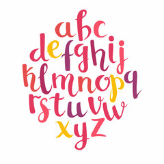 Calligraphic vector font. Lettering latin alphabet. Hand drawn brush painted letters. Coloring red letters for you text or logo. Isolated on white background