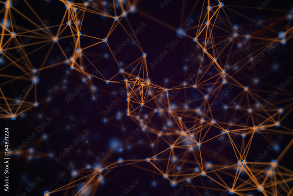 Poster abstract technology communication concept. connecting lines and dots on a dark background