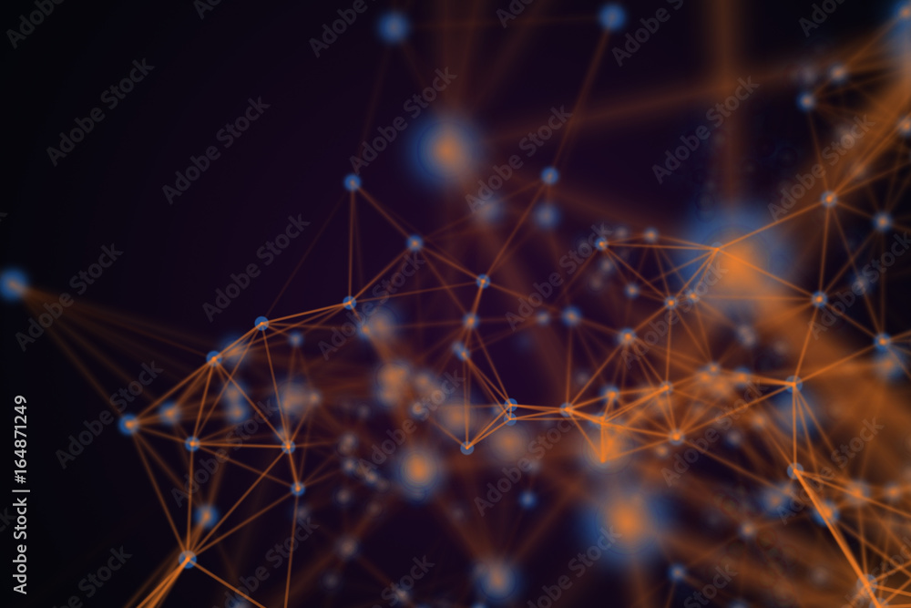 Poster abstract technology communication concept. connecting lines and dots on a dark background