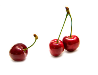 Heart shaped cherry berries isolated on white background cutout