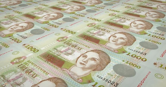 Banknotes of one thousand Uruguayan peso of Uruguay, cash money, loop
