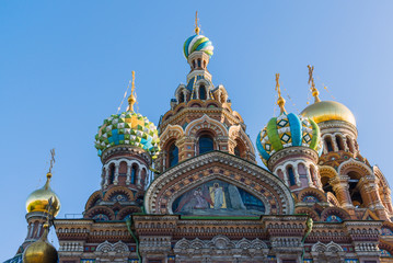 Fototapeta na wymiar Church of Savior on Blood - architectural details and artistic elements of facade, St. Petersburg, Russia