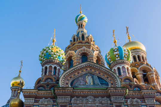 Church of Savior on Blood - architectural details and artistic elements of facade, St. Petersburg, Russia