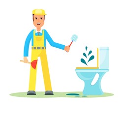 service man repairs toilet