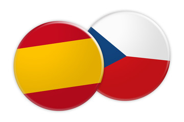 News Concept: Spain Flag Button On Czech Republic Flag Button, 3d illustration on white background