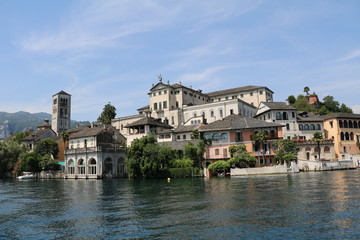 Island of San Giulio at Lake Orta in summer, Piedmont Italy 