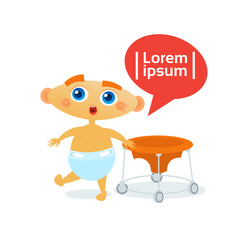 Cute Baby Boy Toddler Happy Cartoon Infant In Diaper Flat Vector Illustration