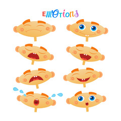 Cute Baby Boy Emotions Set Toddler Face Collection Cartoon Infant Flat Vector Illustration