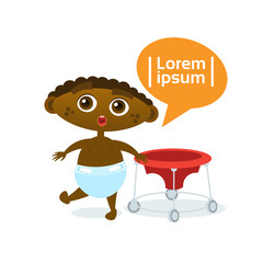 Cute Baby Boy African American Toddler Happy Cartoon Infant In Diaper Flat Vector Illustration