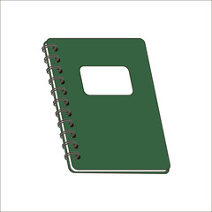 Green notebook. The concept of school supplies, school, stationery. Vector. Illustration.