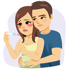 Fototapeta premium Worried couple with negative result on pregnancy test