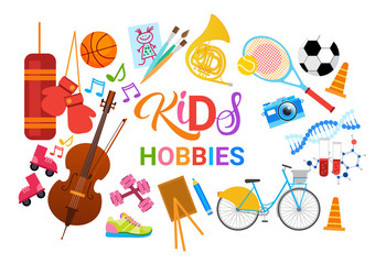 KIds Hobbies Art Classes Logo Workshop Creative Artistic School For Children Development Banner Flat Vector Illustration