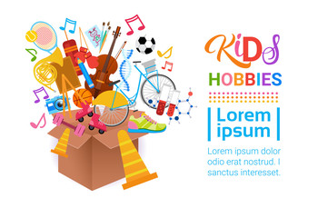 Fototapeta premium KIds Hobbies Art Classes Logo Workshop Creative Artistic School For Children Development Banner Flat Vector Illustration