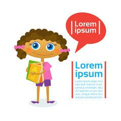 Little Girl Hold Stack Of Books Reading Hobby Flat Vector Illustration