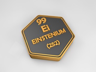 einstenium - Ei - chemical element periodic table hexagonal shape 3d render